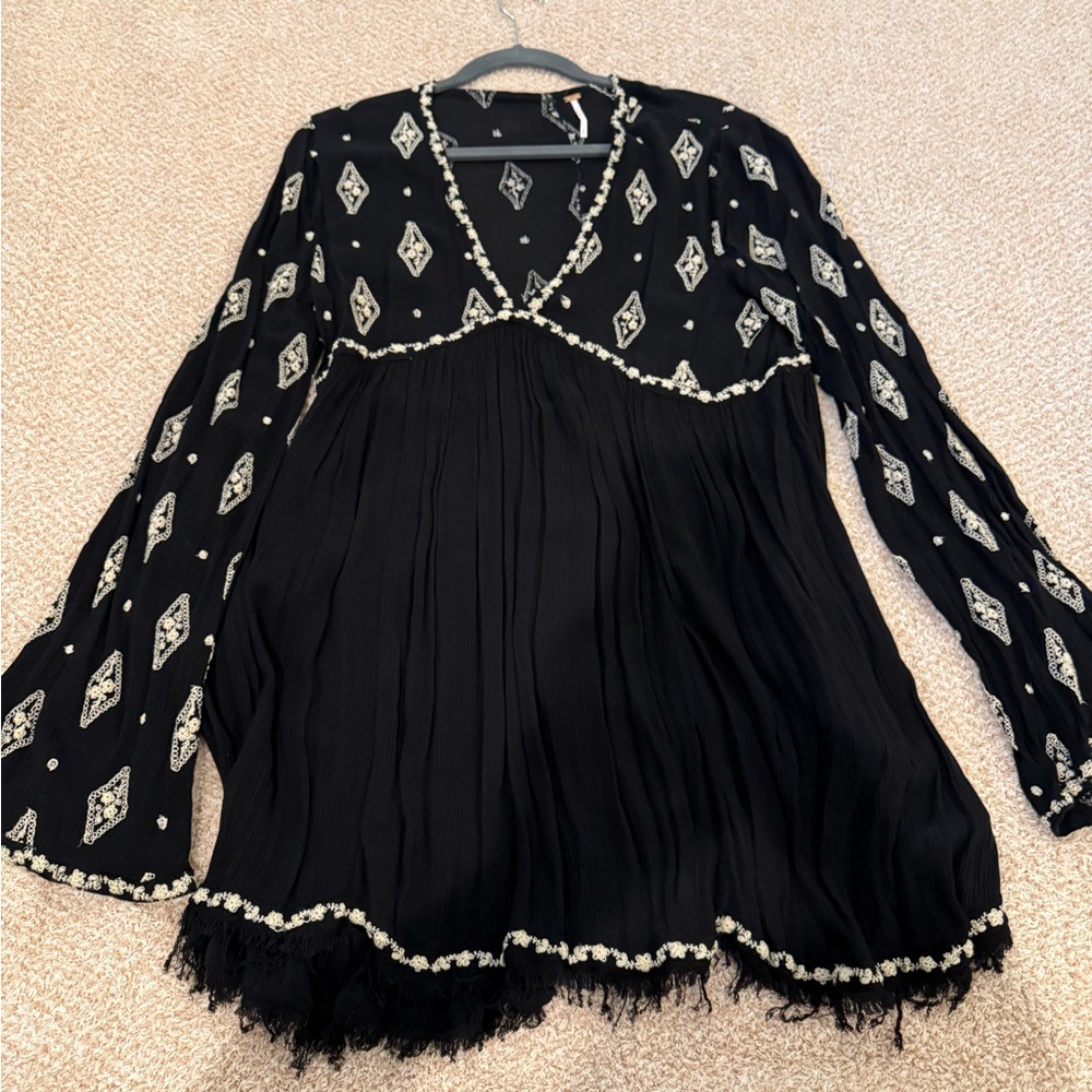 Free People Black and White Patterned Blouse